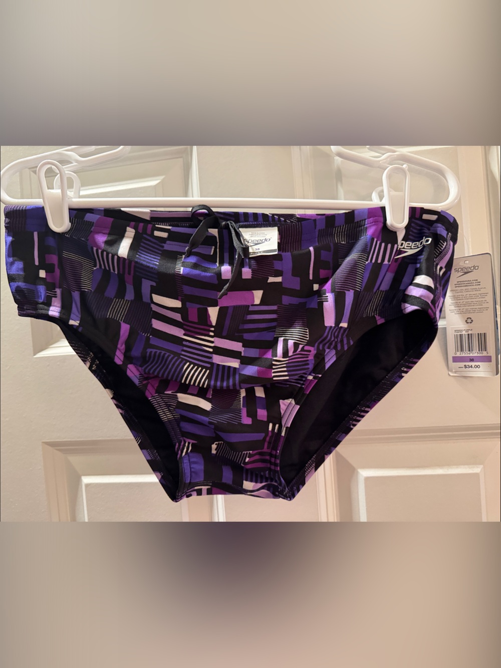 Speedo ProLT Black and Purple Geometric Athletic Swim Shorts size 38.